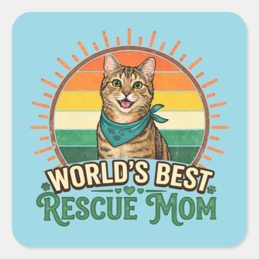 Kat Reddingsmoeder Vierkante Sticker (Voorkant)
