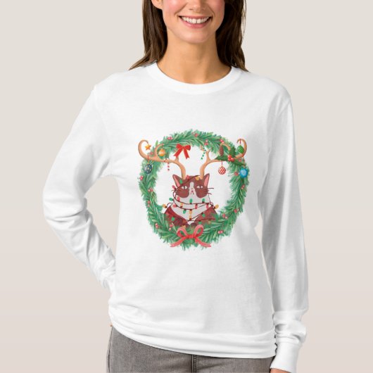 Kat Reindester Wreath Long geeved T-shirt (Voorkant)