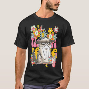 Kat Retro 60S 70S Sfeer Bloemen Vredesteken Vintag T-shirt