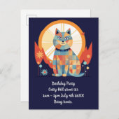 Kat Retro Feest Uitnodiging (Voorkant / Achterkant)