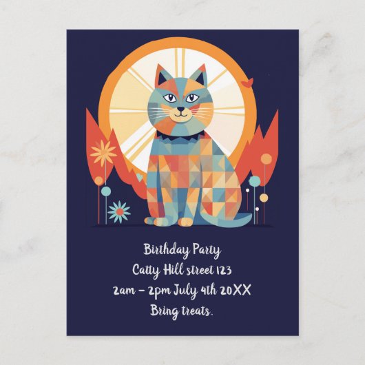 Kat Retro Feest Uitnodiging Briefkaart (Voorkant)