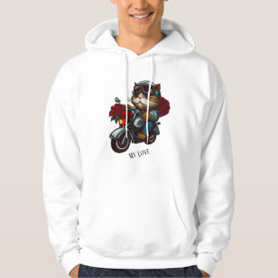Kat rijden motorfiets rode rozen bloemen mijn lief hoodie