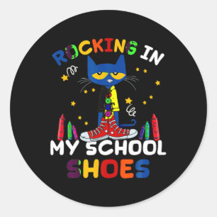 Kat-rocken IN Mijn-school-schoenen-terug Naar-scho Ronde Sticker