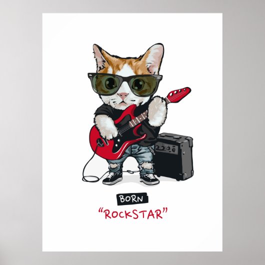 Kat Rockstar T-Shirt Poster (Voorkant)
