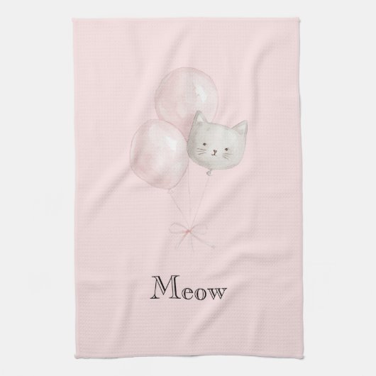 Kat Roze Ballonnen Theedoek (Verticaal)