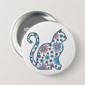 Kat roze blauwe witte bloemen transgender pride ronde button 7,6 cm (Voorkant /achterkant)