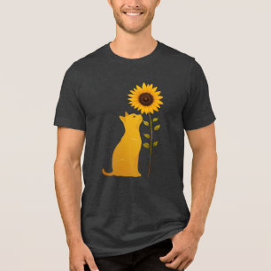Kat ruikt zonnebloem minimalistische kunst Tri-Blend shirt