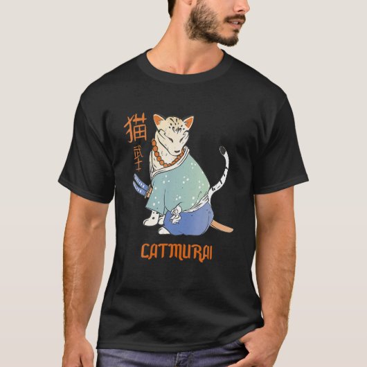 Kat Samurai Catmurai Japans gearriveerde hut met K T-shirt (Voorkant)