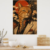 Kat Samurai Oude Japanse Poster  (Keuken)