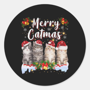 Kat santa kerst familie bijpassende vrolijke catma ronde sticker