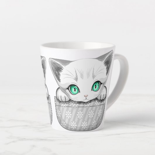 Kat Schattige en speels piekend uit een broekzak Latte Mok (Rechterhoek)