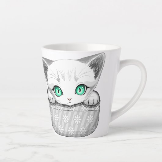 Kat Schattige en speels piekend uit een broekzak Latte Mok (Rechts)