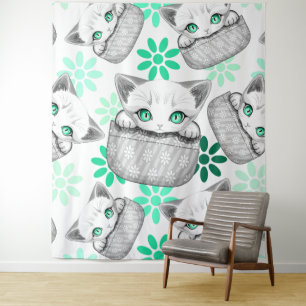 Kat Schattige en speels piekend uit een broekzak Wandkleed
