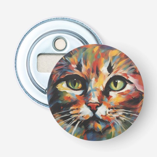 Kat schilderen button flesopener (Voorkant)