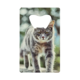 Kat schilderen kredietkaart flessenopener