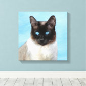 Kat schilderen van Siamese - Kute Original Cat Art Canvas Afdruk (Insitu (Houten vloer))