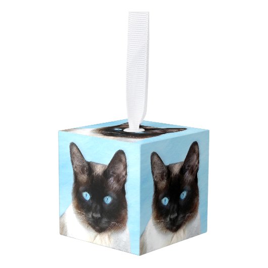 Kat schilderen van Siamese - Kute Original Cat Art Kubus Ornament (Voorkant hoekig)