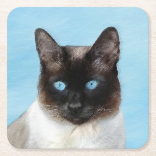 Kat schilderen van Siamese - Kute Original Cat Art Vierkante Kartonnen Onderzetter