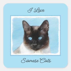 Kat schilderen van Siamese - Kute Original Cat Art Vierkante Sticker