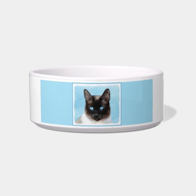Kat schilderen van Siamese - Kute Original Cat Art Voerbakje (Rechts)