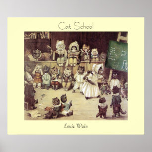 Kat School door Louis Wain Poster Print
