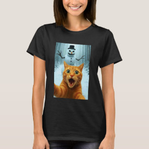 Kat Selfie Enge Sneeuwman Kerst Grappige Kitty Hum T-shirt