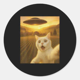 Kat Selfie Met Alien UFO Grappige Katten Cadeaus V Ronde Sticker