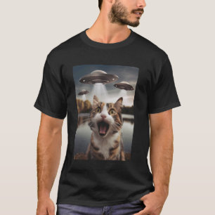 Kat selfie met buitenaardse ufo grappige kat gesch t-shirt
