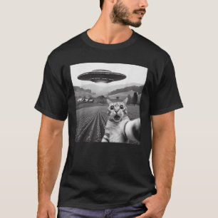 Kat selfie met buitenaardse ufo grappige kat gesch t-shirt