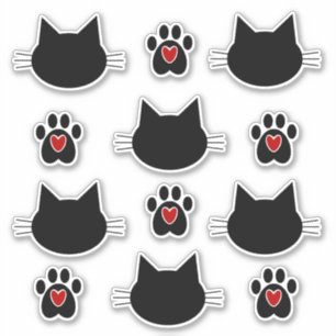 Kat Silhouet en Paw Prints Sticker