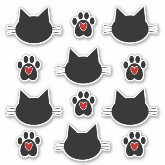 Kat Silhouet en Paw Prints Sticker (Voorkant)