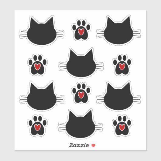 Kat Silhouet en Paw Prints Sticker (Vel)