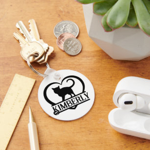 Kat Silhouet Hart Gespleten Monogram Sleutelhanger