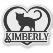 Kat Silhouet Hart Gesplitst Monogram Sticker (Voorkant)