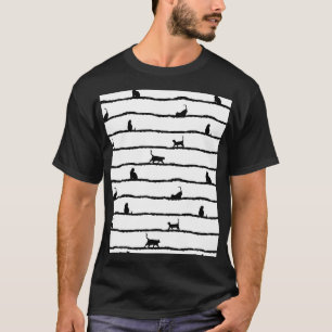 Kat Silhouet Strepen Abstract Hand getrokken Patro T-shirt