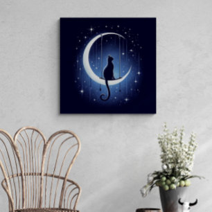 Kat silhouet swingen van de halve maan canvas afdruk