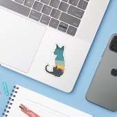 Kat silhouet vervaagd sticker (Laptop met iPhone)
