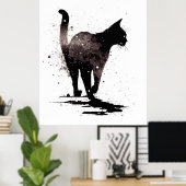 Kat Silhouette Black op White Poster (Thuiskantoor)