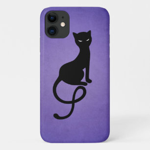 Kat Silhouette, grijs, zwart Kat Paars iPhone 11 Hoesje