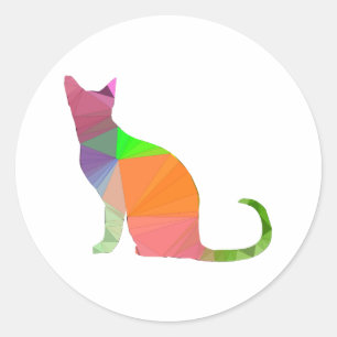 Kat Silhouette met laag poly Ronde Sticker