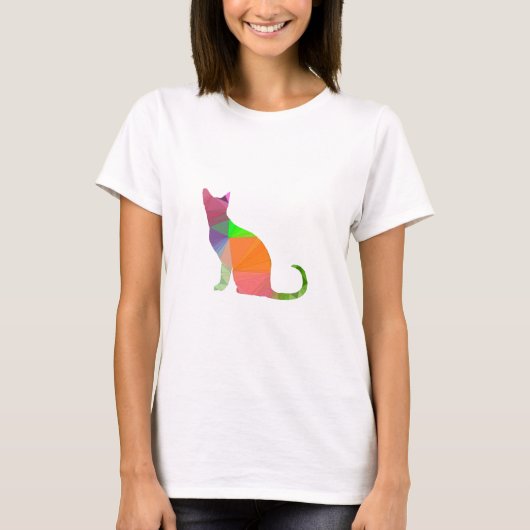 Kat Silhouette met laag poly T-shirt (Voorkant)
