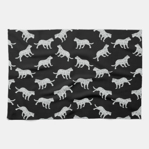 Kat Silhouettes Design Retro Kitten Art Black Theedoek