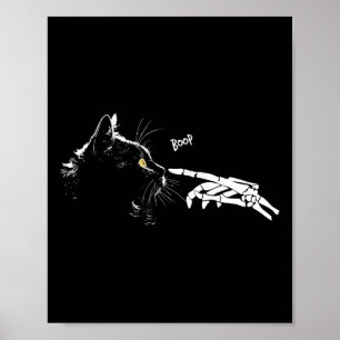 Kat Skelet Hand Boop Halloween Schattige Zwart Kat Poster