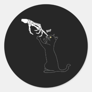 Kat Skeleton Hand Boop Kat Neus Grappig Halloween Ronde Sticker