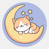 Kat slaapt op de maan ronde sticker (Voorkant)