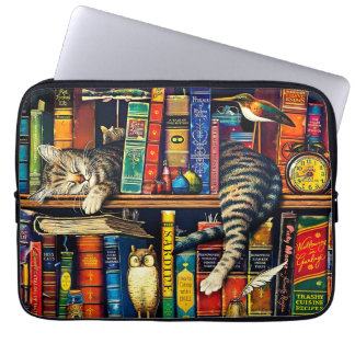 Kat Slapen in Boekenplank, Gekleurd Laptop Sleeve