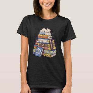 Kat slapen in een stapel boeken bibliotheek schatt t-shirt