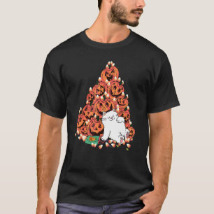 Kat Slapend Naast Enge Pompoen Snoep Halloween T-shirt