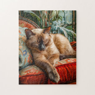 Kat Slapend op Gezellige Stoel Legpuzzel