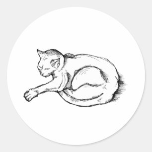 Kat Slapende Illustratie Pen Tekening Kunst Ronde Sticker